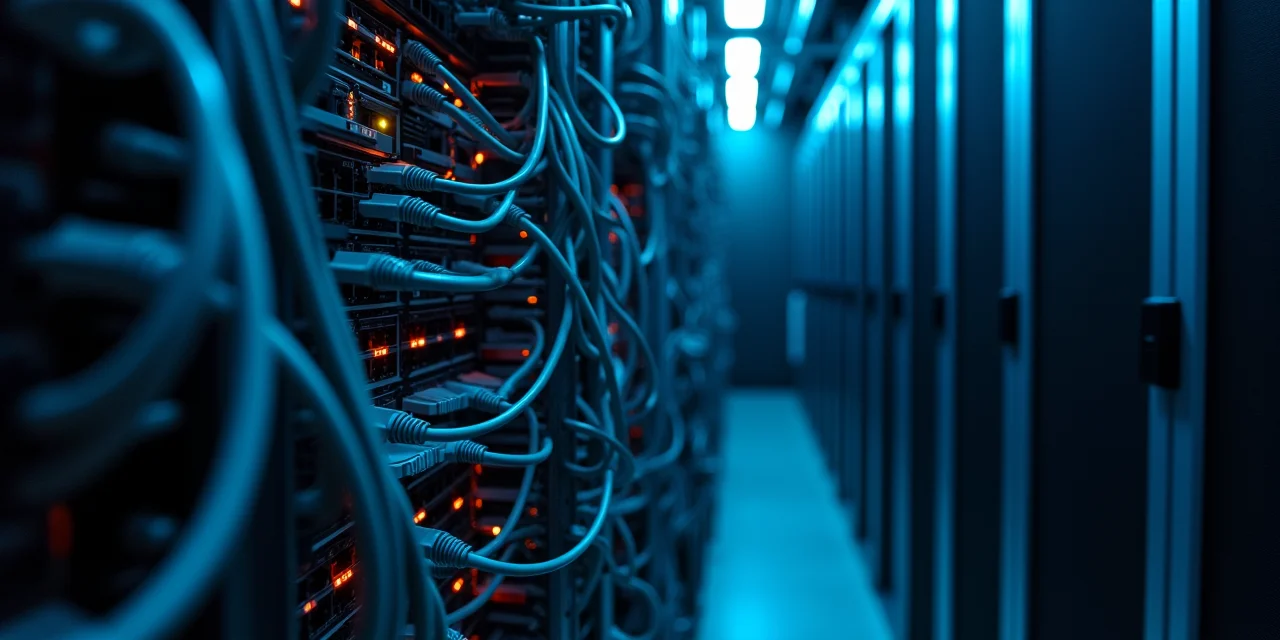 Unlabeled ethernet cables connecting network switches with no authentication indicators