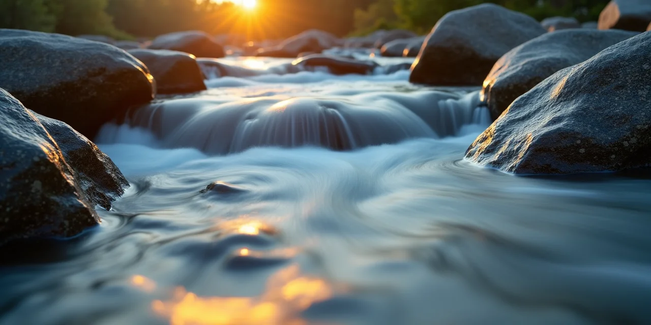 A river flowing over smooth rocks that are visibly changing shape from the water erosion