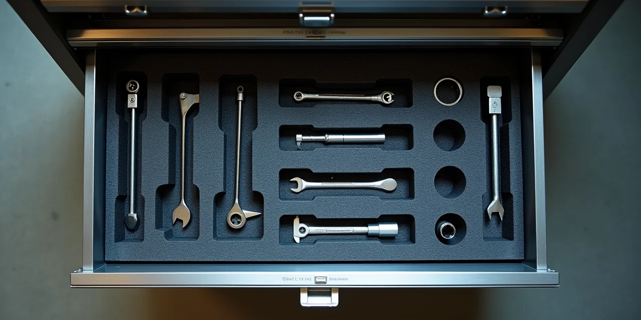 A machinist precision tool chest with foam cutout inserts