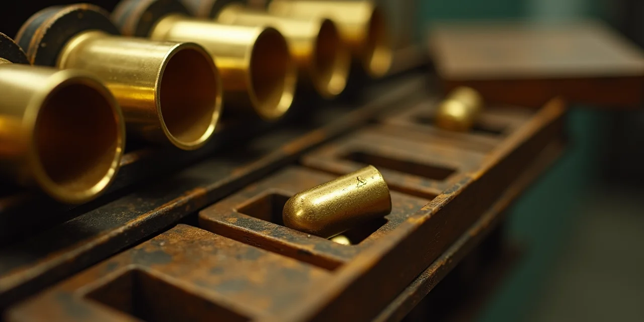 A vintage pneumatic tube terminal with multiple brass sending tubes and a receiving tray