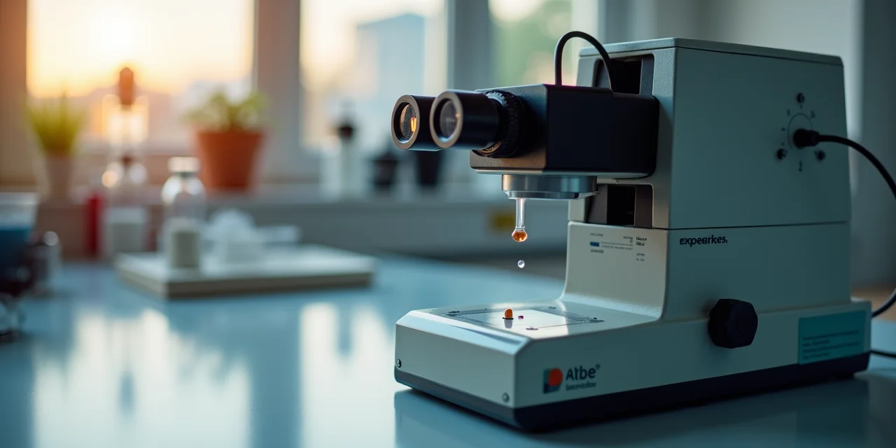 A precision Abbe refractometer on a laboratory bench