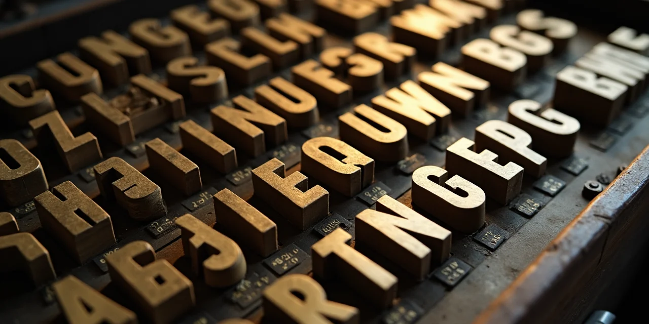 A typesetter's case with letter blocks