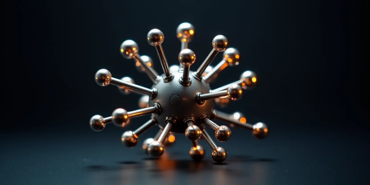 A physical molecular model constructed from precision metal rods and spherical nodes of varying sizes representing entity importance,  connecting rods at different angles showing distinct relationship types