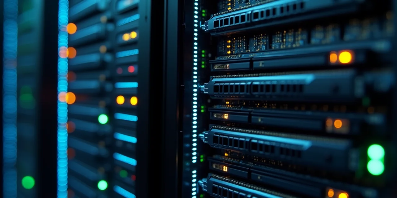 A large bank of server memory modules with most DIMM slots occupied and glowing active, beside a single-card configuration with only one bright DIM...