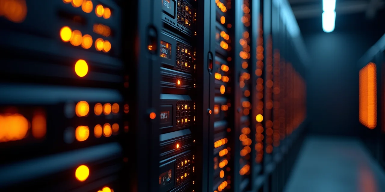 Server cluster with sparse activation pattern, only a fraction of nodes illuminated — representing Gemma 4's MoE sparse computation